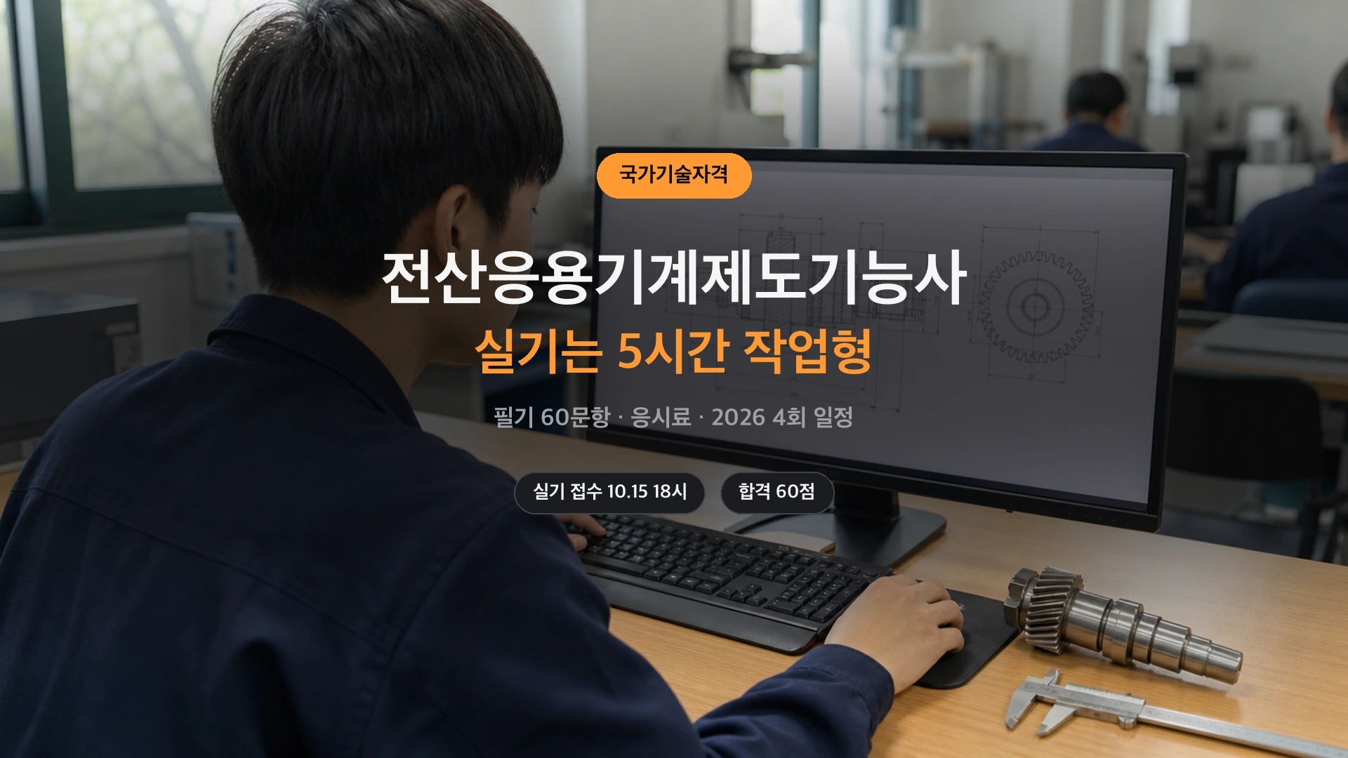 전산응용기계제도기능사 실기 작업형 시험 준비 장면